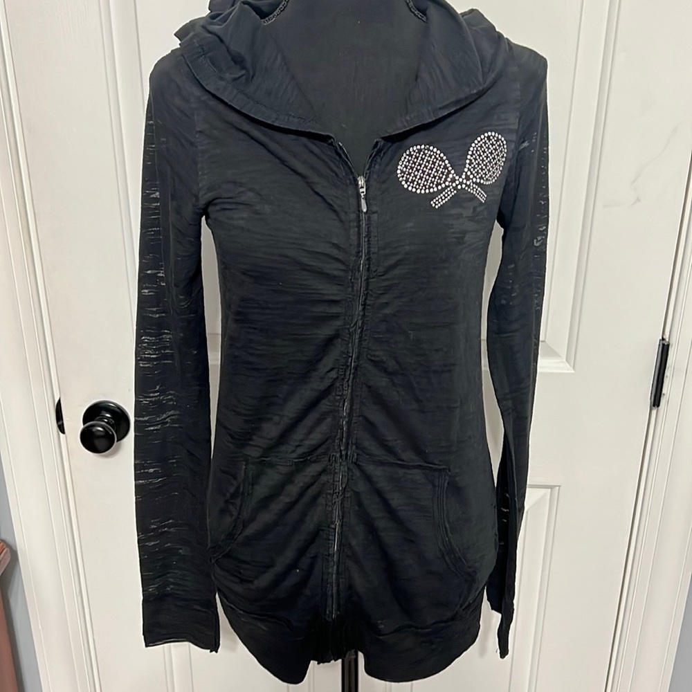 Light weight tennis/pickle ball hooded zip front jacket